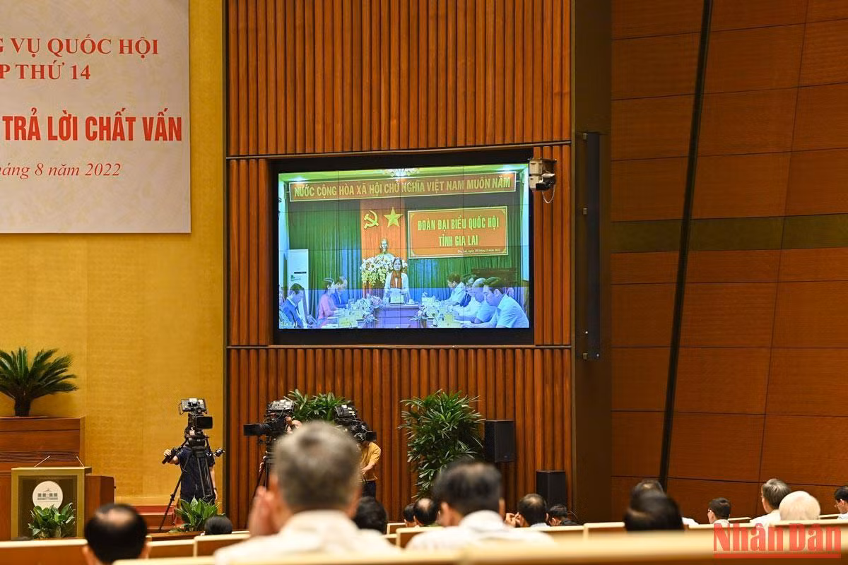 Đại biểu Quốc hội tỉnh Gia Lai phát biểu chất vấn trực tuyến tại điểm cầu. Đại biểu Quốc hội tỉnh Gia Lai phát biểu chất vấn trực tuyến tại điểm cầu.