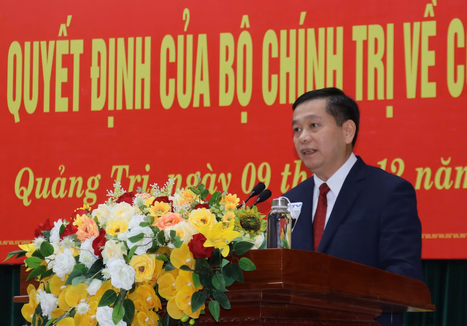 Đồng chí Nguyễn Long Hải, tân Bí thư Tỉnh ủy Quảng Trị phát biểu nhận nhiệm vụ.