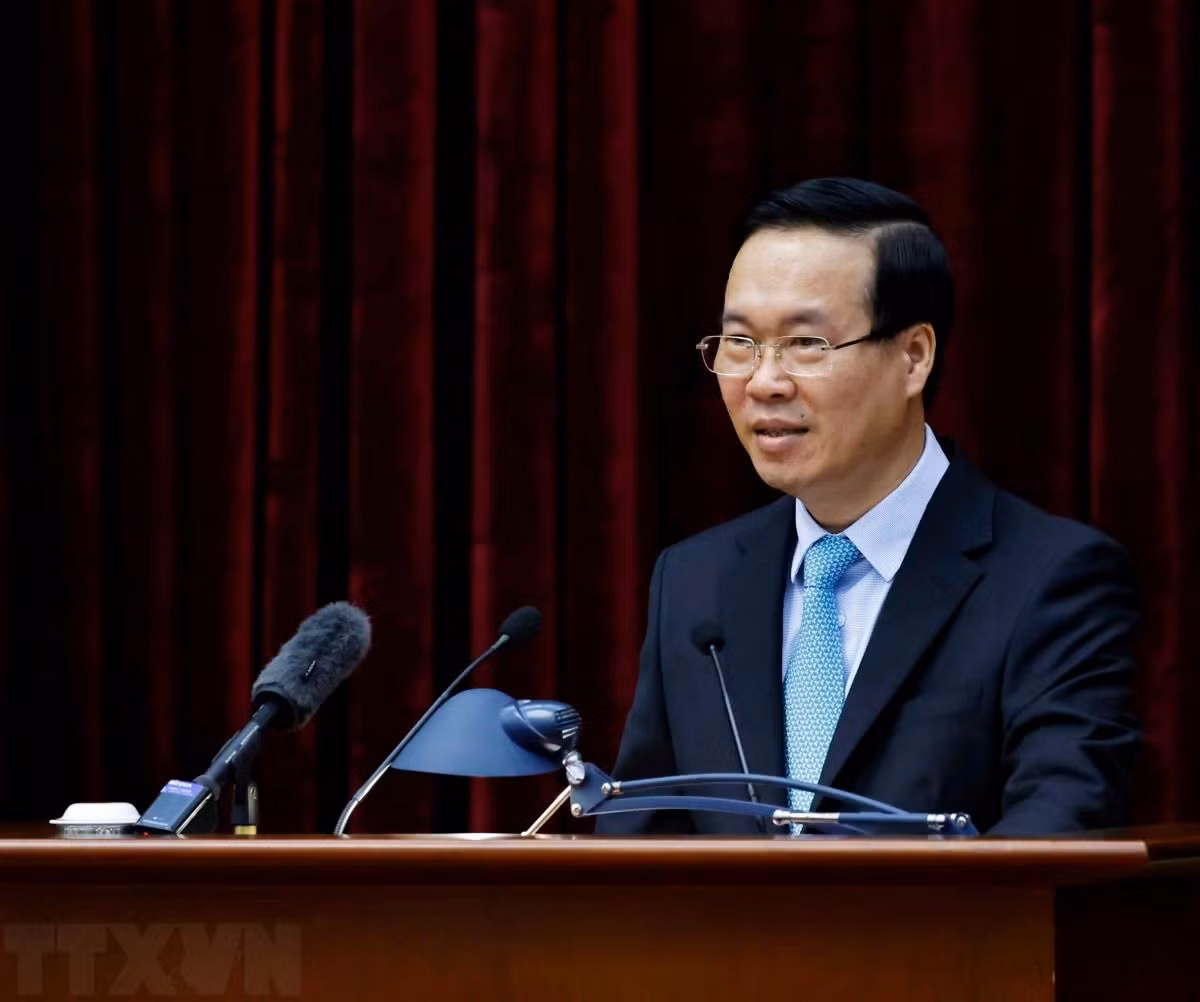 Chủ tịch nước Võ Văn Thưởng phát biểu tại Hội nghị (Ảnh: TTXVN) Chủ tịch nước Võ Văn Thưởng phát biểu tại Hội nghị (Ảnh: TTXVN)