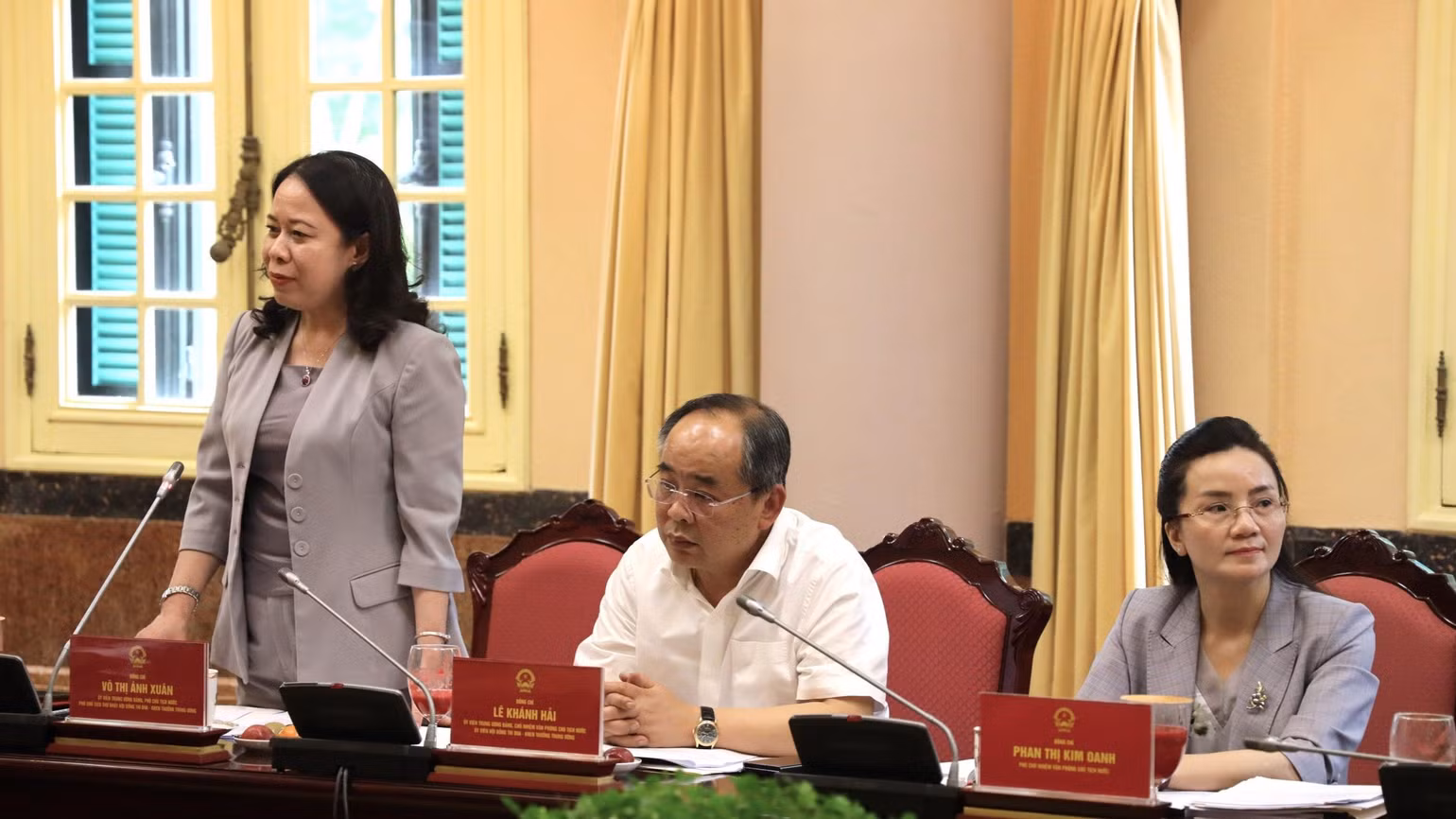 Phó Chủ tịch nước Võ Thị Ánh Xuân phát biểu ý kiến tại buổi làm việc. (Ảnh: VÂN ANH)