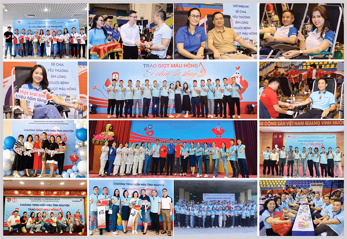 Cán bộ, đảng viên, đoàn viên thanh niên, người lao động VietinBank cùng người thân tham gia hiến máu.