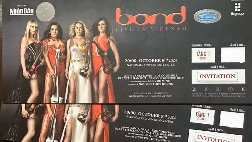 Vé đêm nhạc "Bond Live in Vietnam". Vé đêm nhạc "Bond Live in Vietnam".