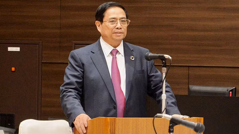 Thủ tướng Phạm Minh Chính phát biểu ý kiến tại Tọa đàm Kinh doanh Việt Nam-Nhật Bản.