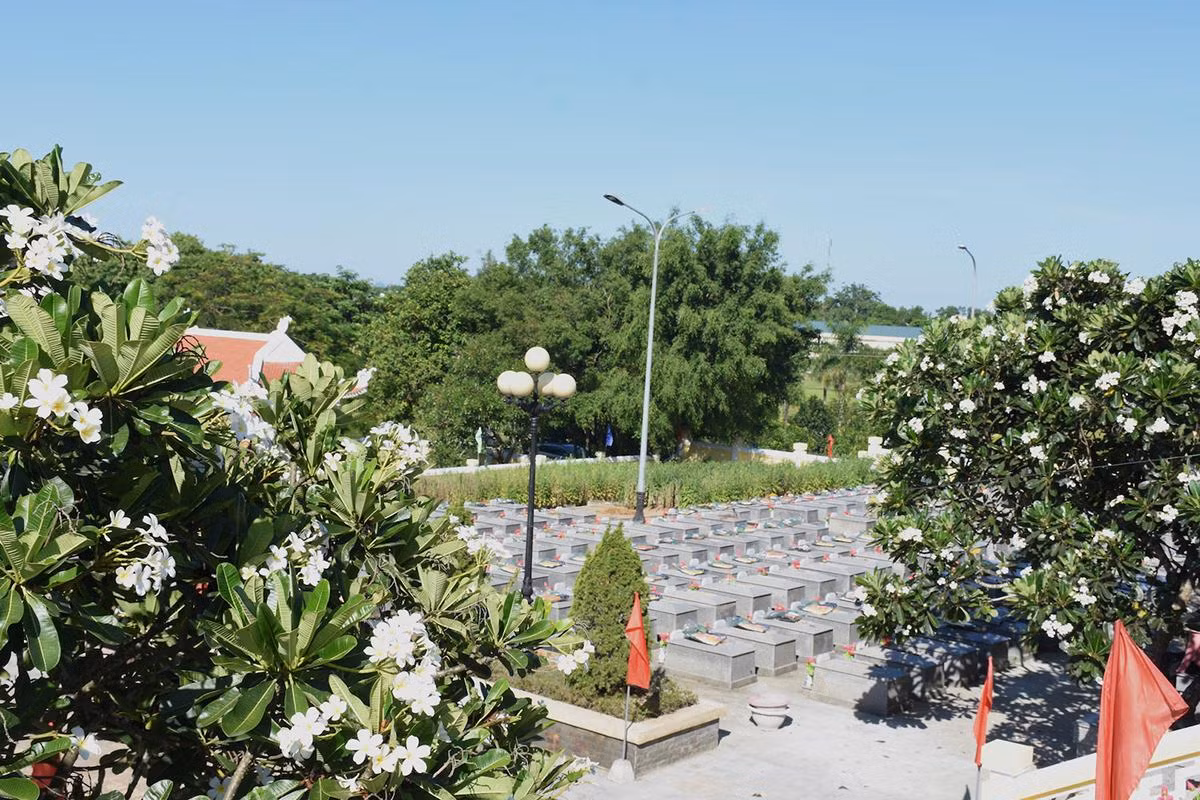 Hoa sứ trắng ngần trong nghĩa trang liệt sĩ Hòa Phong.