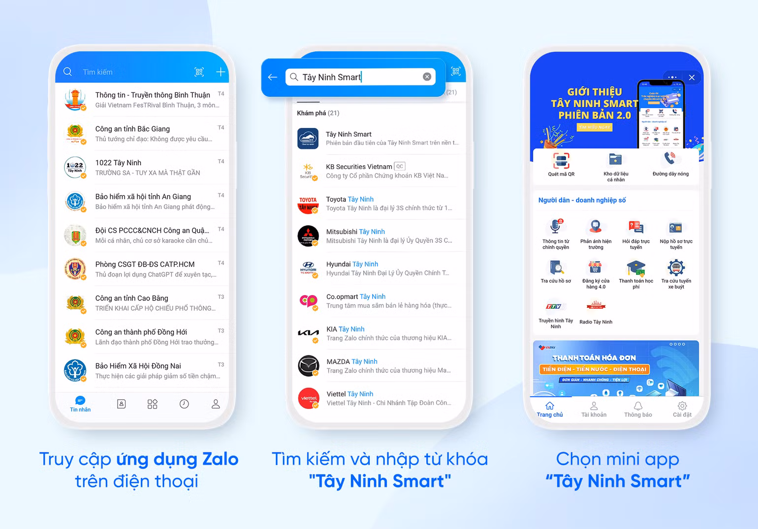 Với mini app “Tây Ninh Smart” trên nền tảng Zalo, người dân không cần phải tải, cài đặt thêm bất kỳ ứng dụng nào. Ảnh: Sở Thông tin - Truyền thông tỉnh Tây Ninh. Với mini app “Tây Ninh Smart” trên nền tảng Zalo, người dân không cần phải tải, cài đặt thêm bất kỳ ứng dụng nào. Ảnh: Sở Thông tin - Truyền thông tỉnh Tây Ninh.