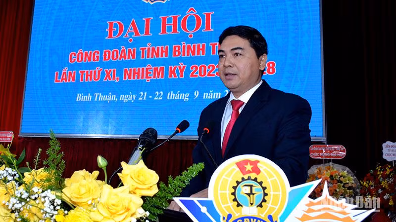Phó Bí thư Thường trực Tỉnh ủy Bình Thuận Nguyễn Hoài Anh phát biểu tại đại hội.