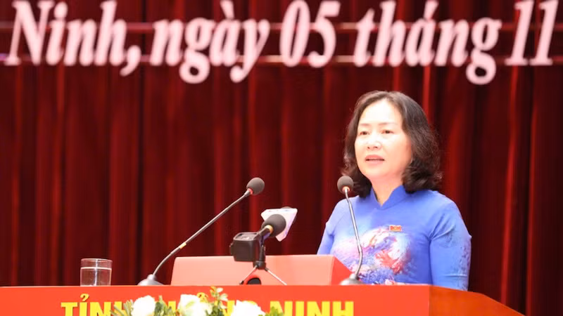 Phó Chủ tịch Thường trực Hội đồng nhân dân tỉnh Quảng Ninh Vi Ngọc Bích phát biểu tại kỳ họp.
