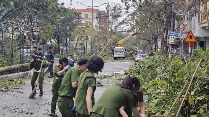 Công an thành phố Cẩm Phả huy động lực lượng dọn cây xanh bị đổ do bão số 3. Công an thành phố Cẩm Phả huy động lực lượng dọn cây xanh bị đổ do bão số 3.