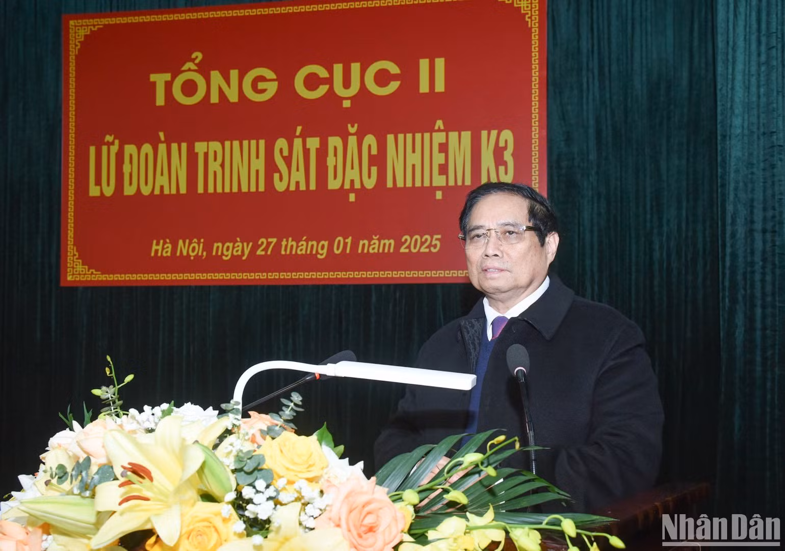Thủ tướng Phạm Minh Chính phát biểu ý kiến chỉ đạo, động viên Lữ đoàn K3. (Ảnh: TRẦN HẢI)