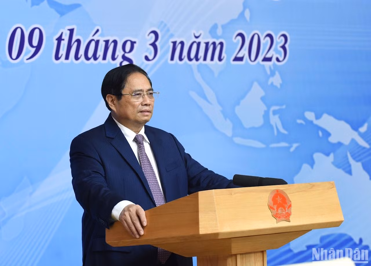 Thủ tướng Phạm Minh Chính phát biểu tại hội nghị. (Ảnh: TRẦN HẢI)