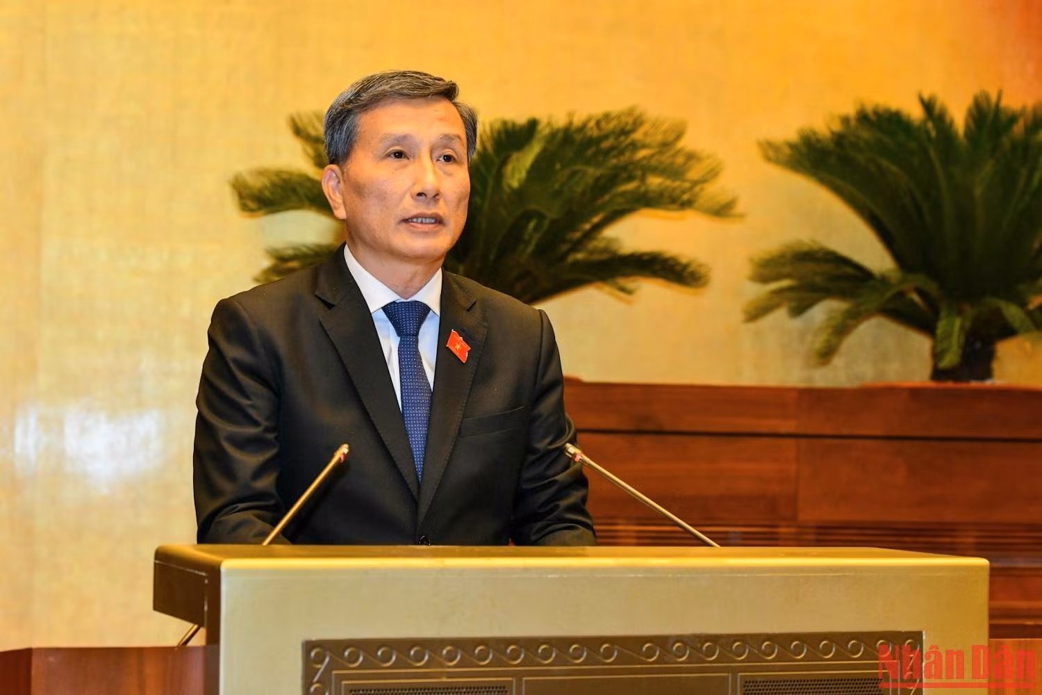 Chủ nhiệm Ủy ban Khoa học, Công nghệ và Môi trường của Quốc hội Lê Quang Huy trình bày Báo cáo thẩm tra dự án Luật. (Ảnh: THỦY NGUYÊN)
