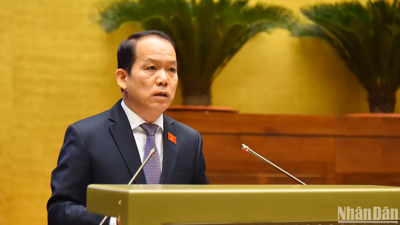 Chủ nhiệm Ủy ban Pháp luật Hoàng Thanh Tùng trình bày báo cáo thẩm tra. (Ảnh: THỦY NGUYÊN) Chủ nhiệm Ủy ban Pháp luật Hoàng Thanh Tùng trình bày báo cáo thẩm tra. (Ảnh: THỦY NGUYÊN)