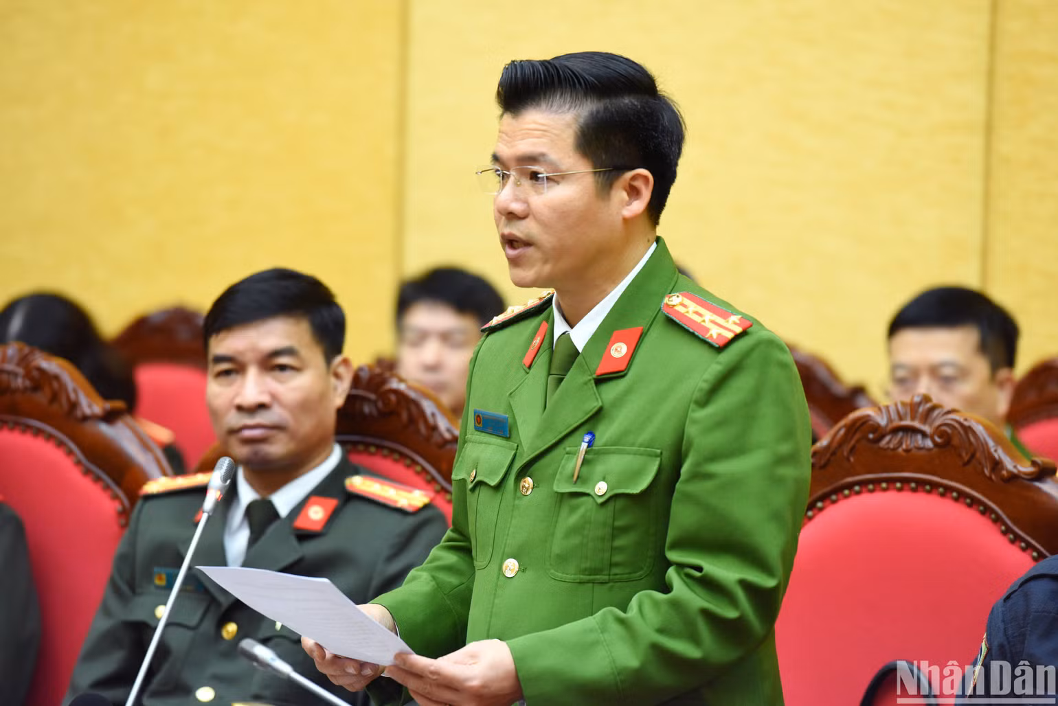 Đại tá Nguyễn Minh Khương, Phó Cục trưởng Cục Cảnh sát phòng cháy, chữa cháy và cứu nạn, cứu hộ - Trưởng đoàn công tác khẳng định quyết tâm hoàn thành tốt nhiệm vụ được giao. (Ảnh: THÀNH ĐẠT)