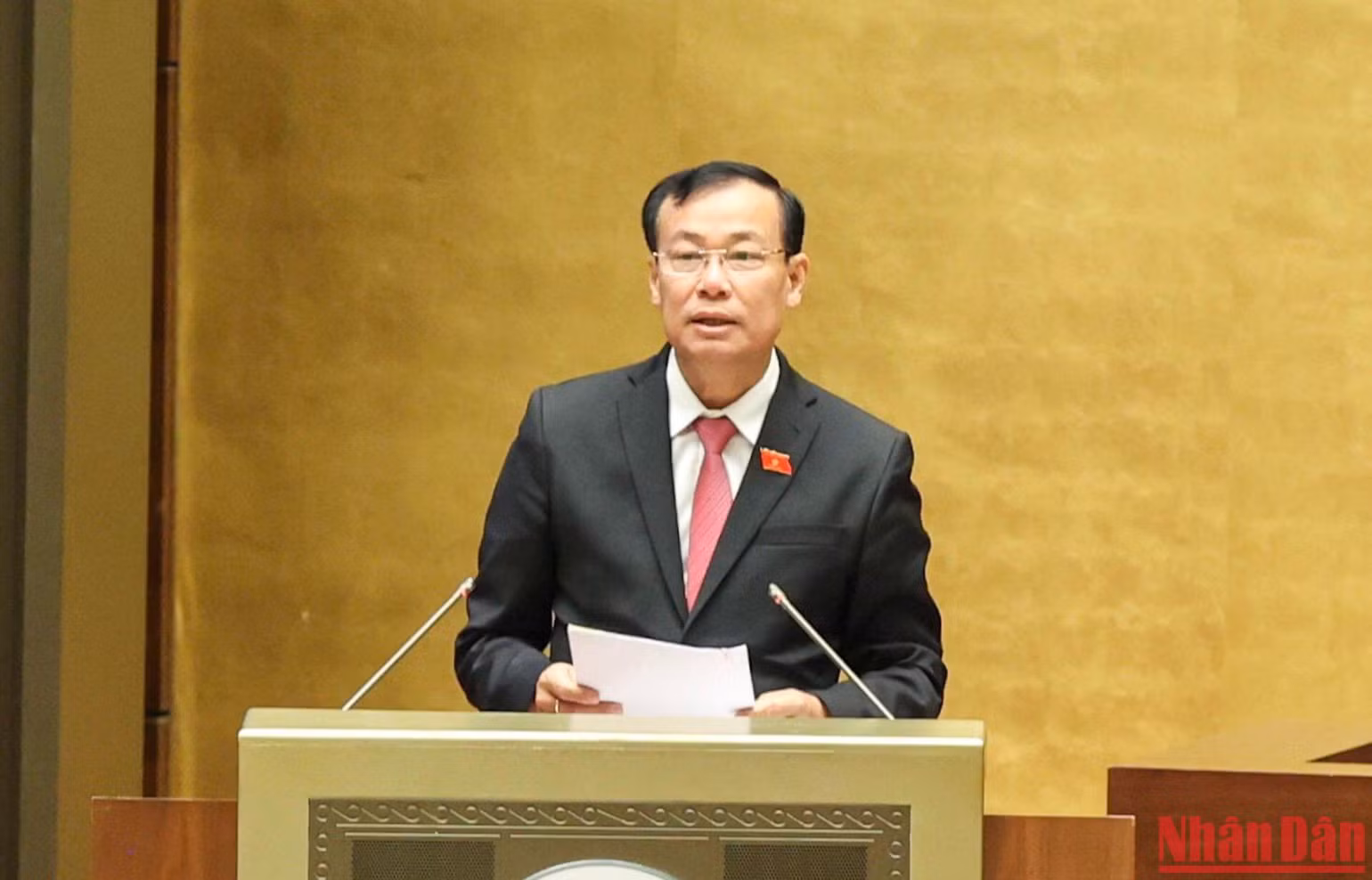 Chủ nhiệm Ủy ban Quốc phòng, An ninh của Quốc hội Lê Tấn Tới trình bày Báo cáo thẩm tra tại phiên họp. (Ảnh: DUY LINH)
