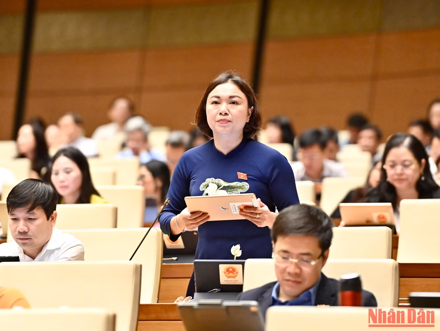 Đại biểu Đặng Bích Ngọc (Hòa Bình) cho ý kiến về nội dung bảng giá đất. (Ảnh: THỦY NGUYÊN)