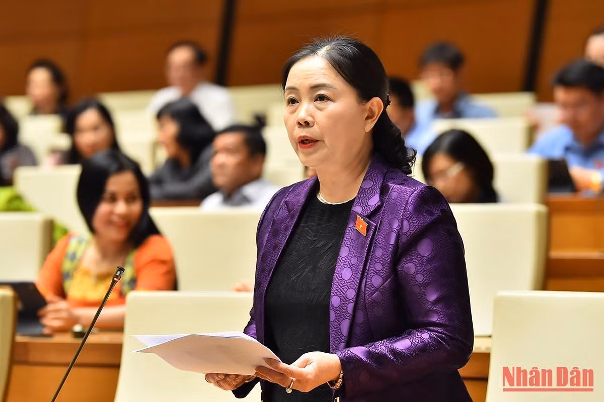Đại biểu Đoàn Thị Hảo (Thái Nguyên) phát biểu trong phiên thảo luận. (Ảnh: THỦY NGUYÊN)