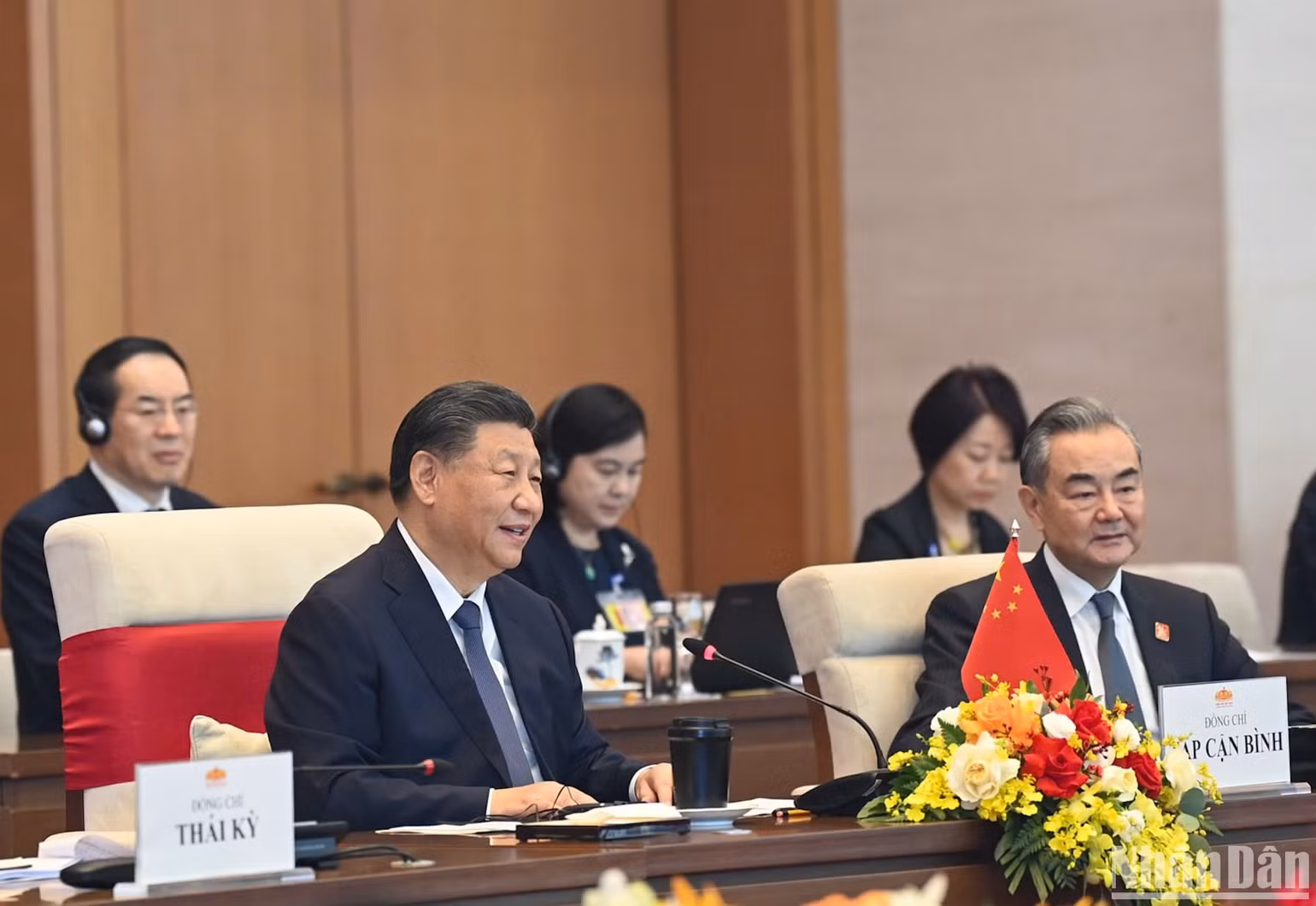 Tổng Bí thư, Chủ tịch Trung Quốc Tập Cận Bình phát biểu tại buổi hội kiến. (Ảnh: DUY LINH)