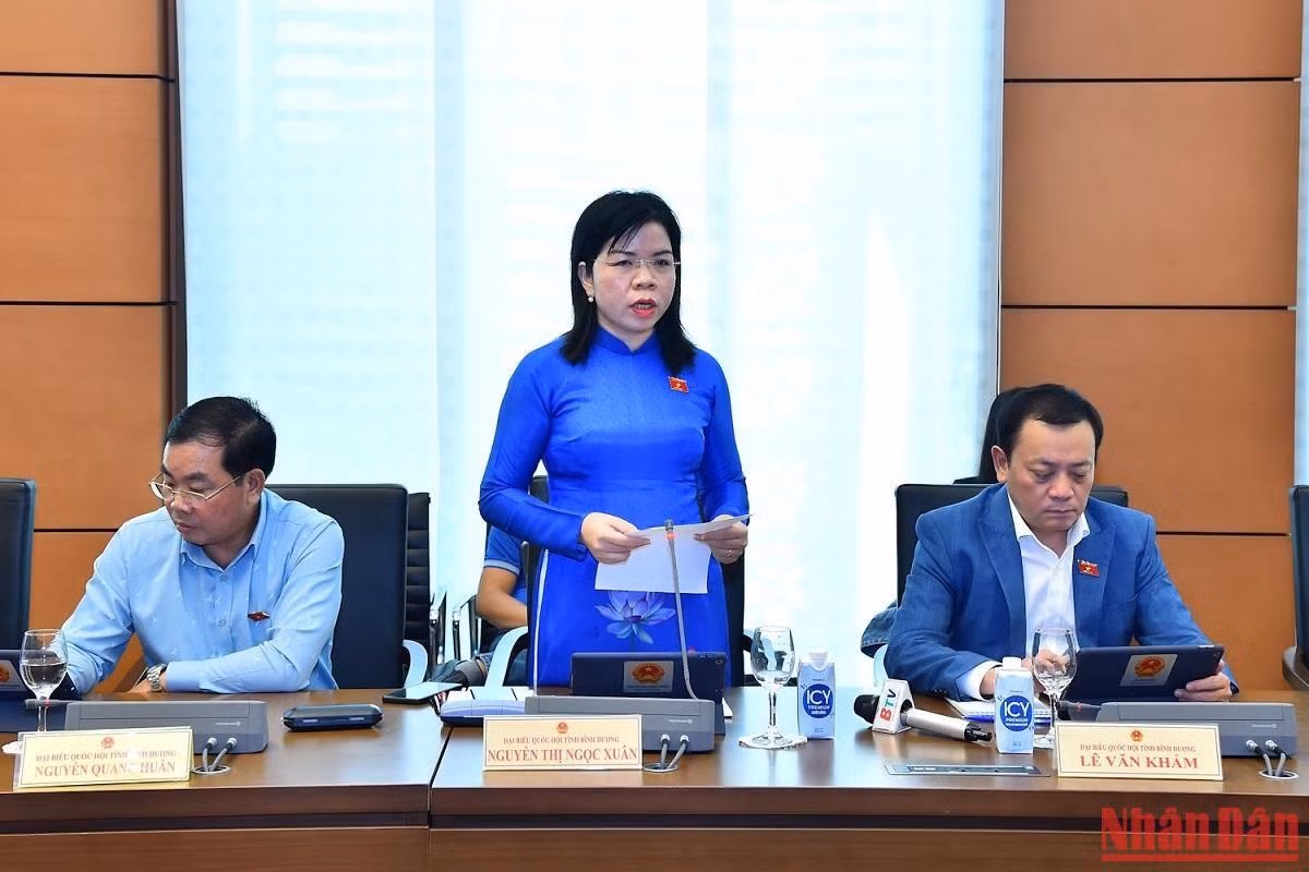 Đại biểu Nguyễn Thị Ngọc Xuân (đoàn Bình Dương) phát biểu trong phiên thảo luận tổ. (Ảnh: THỦY NGUYÊN)