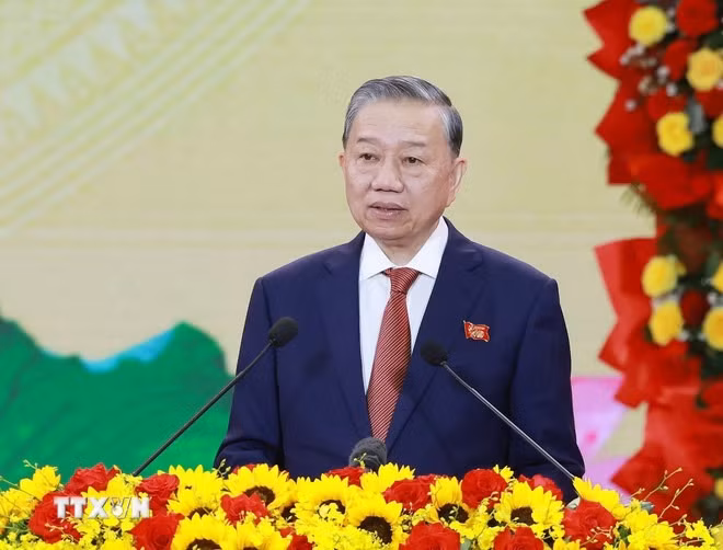 Tổng Bí thư Tô Lâm phát biểu tại lễ kỷ niệm. (Ảnh: TTXVN) Tổng Bí thư Tô Lâm phát biểu tại lễ kỷ niệm. (Ảnh: TTXVN)