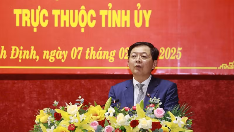 Bí thư Tỉnh ủy Bình Định Hồ Quốc Dũng phát biểu tại hội nghị.
