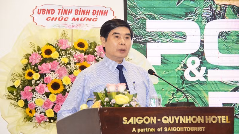 Phó Chủ tịch Ủy ban nhân dân tỉnh Bình Định Lâm Hải Giang phát biểu tại hội nghị.