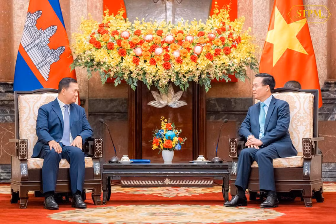 Samdech Thipadei Hun Manet chào xã giao Chủ tịch nước Võ Văn Thưởng.