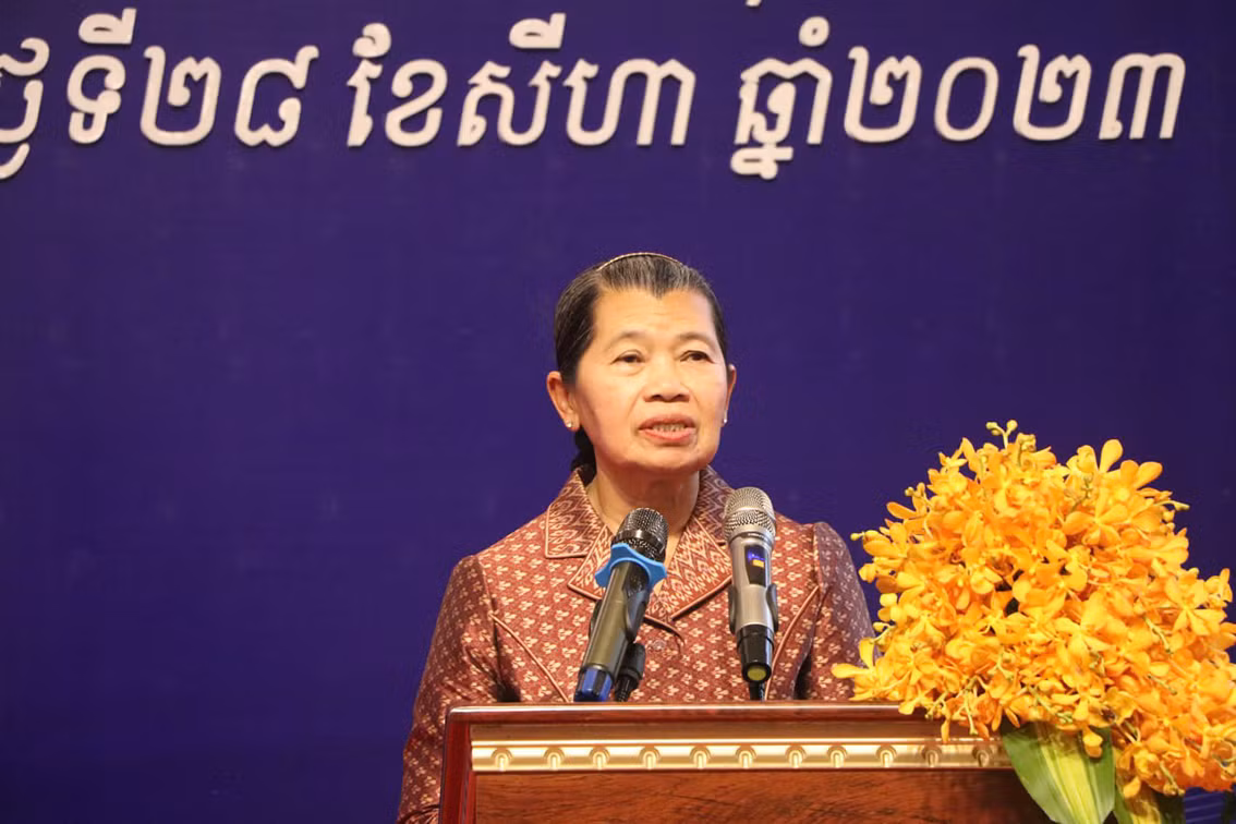 Phó Chủ tịch CPP Samdech Men Sam An phát biểu tại sự kiện. (Ảnh: Nguyễn Hiệp)