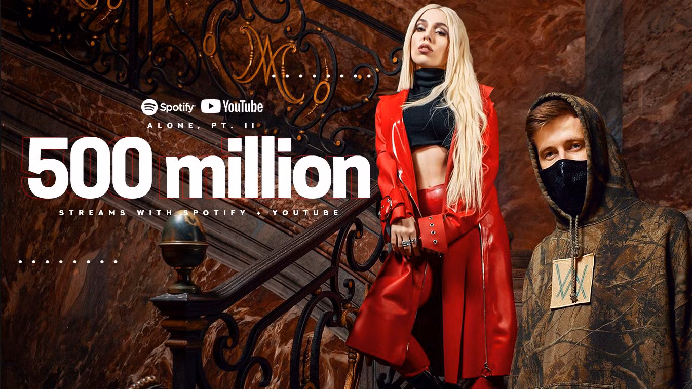 Giọng ca Ava Max đã chia sẻ niềm vui trên tài khoản cá nhân Twitter, khi Alone P.II đạt mốc nửa tỷ lượt nghe và xem trên hai nền tảng trực tuyến Spotify và YouTube - Nguồn: Twitter.com