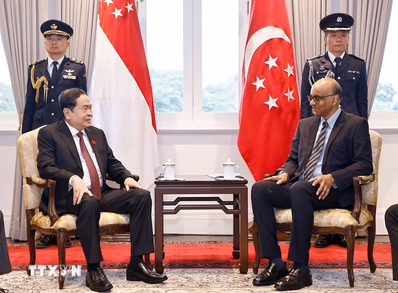 Chủ tịch Quốc hội Trần Thanh Mẫn với Tổng thống Singapore Tharman Shanmugaratnam. (Ảnh: TTXVN)