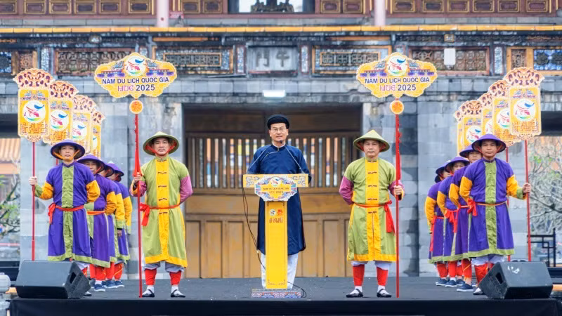 Giám đốc Trung tâm Bảo tồn di tích cố đô Huế Hoàng Việt Trung phát biểu tại Lễ Công bố Năm du lịch quốc gia và Festival Huế 2025.