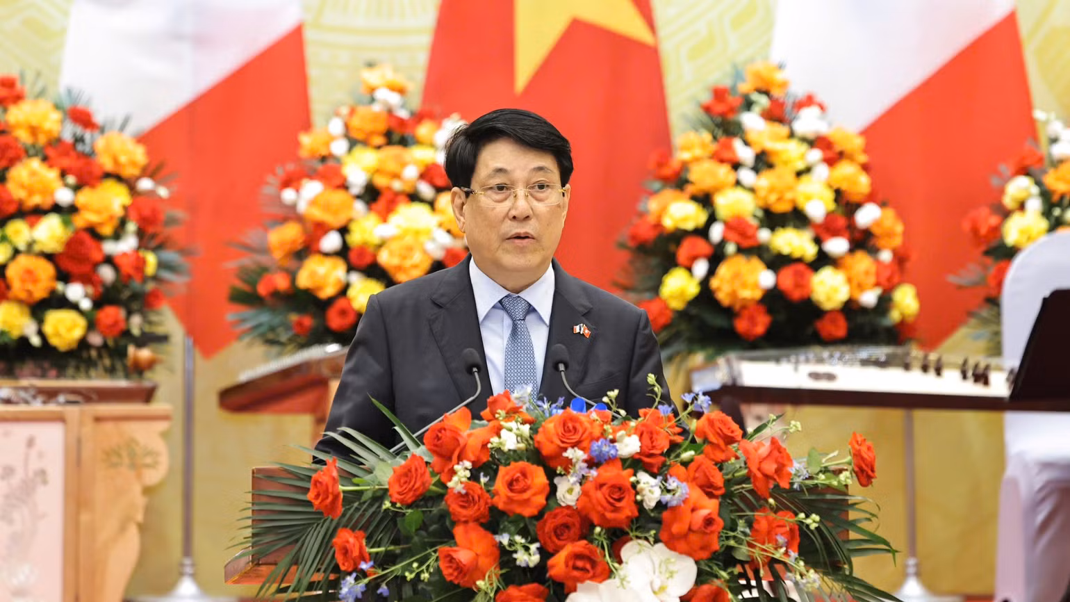 Chủ tịch nước Lương Cường phát biểu tại buổi chiêu đãi.