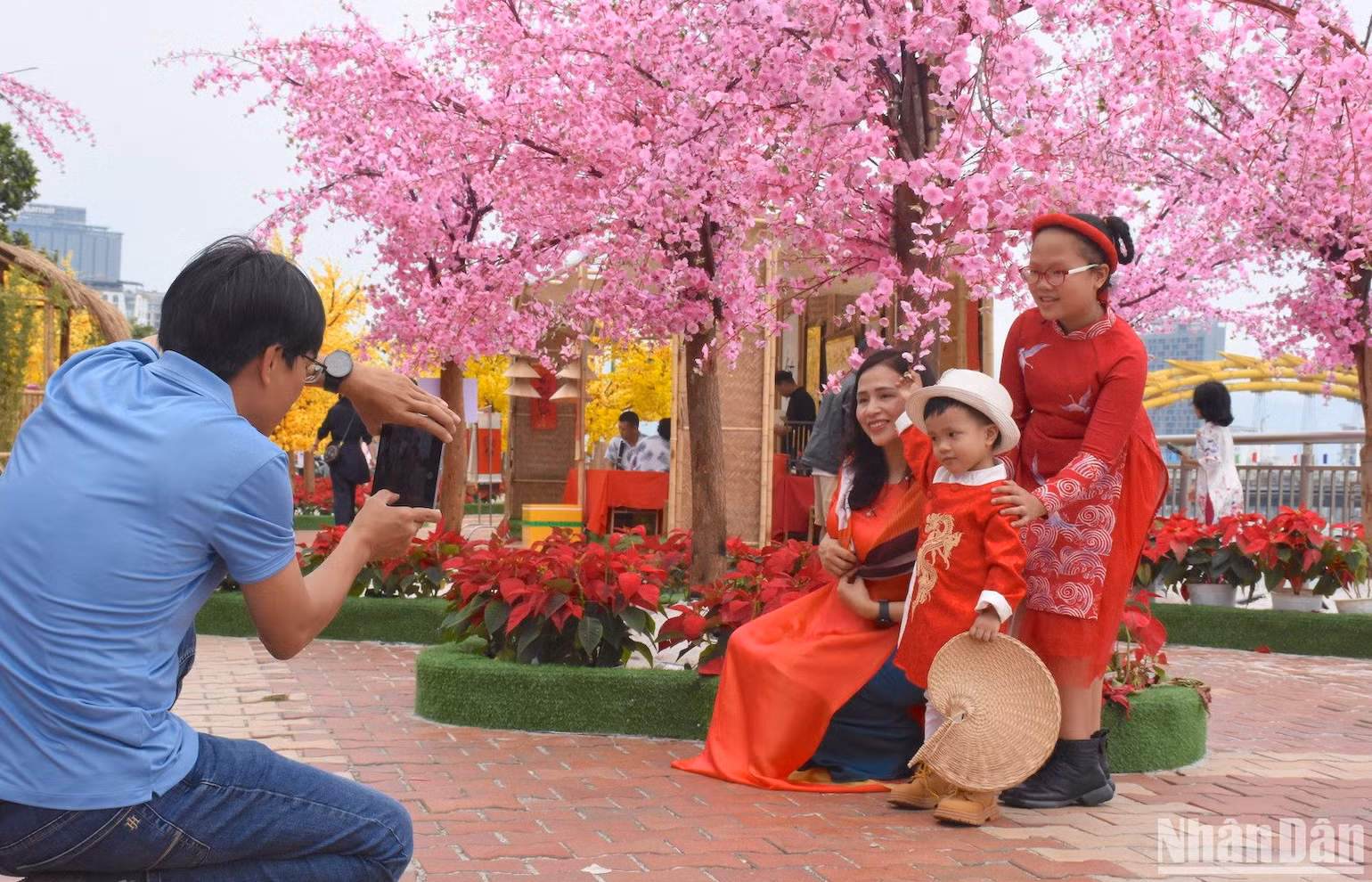 Một gia đình nhỏ ghi lại khoảnh khắc đẹp trước mùa xuân mới. (Ảnh: ANH ĐÀO) Một gia đình nhỏ ghi lại khoảnh khắc đẹp trước mùa xuân mới. (Ảnh: ANH ĐÀO)