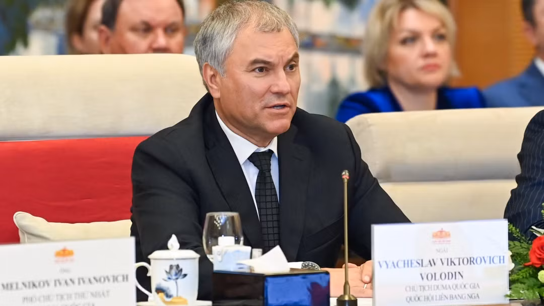 Chủ tịch Duma Quốc gia Quốc hội Liên bang Nga Vyacheslav Viktorovich Volodin phát biểu tại buổi hội đàm.