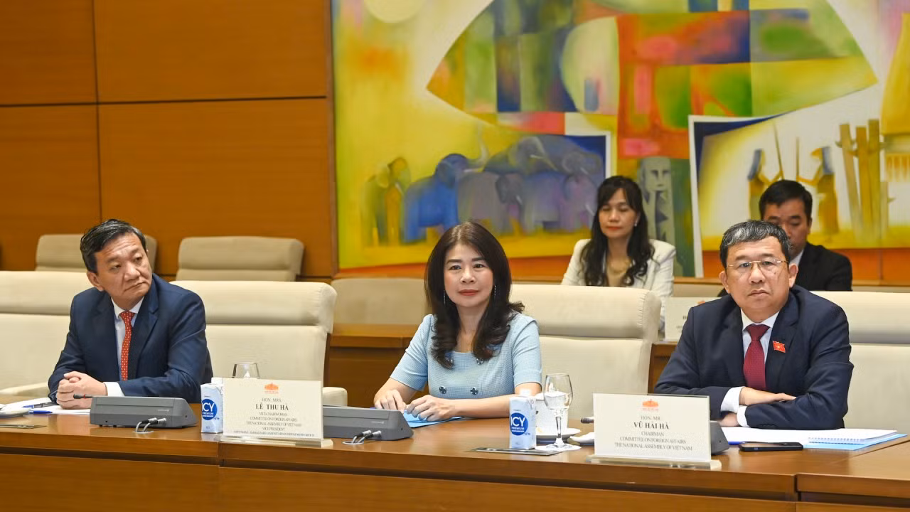 Chủ nhiệm Ủy ban Đối ngoại Vũ Hải Hà và các đại biểu Việt Nam dự buổi tiếp.