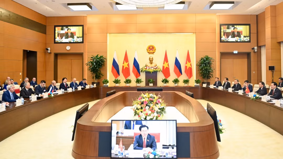Quang cảnh buổi hội đàm tại Nhà Quốc hội.