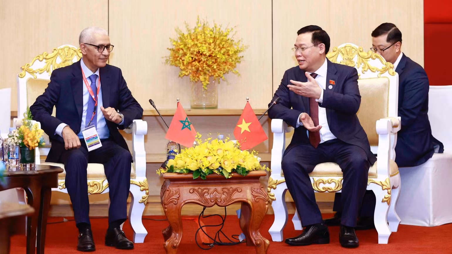Chủ tịch Quốc hội Vương Đình Huệ gặp Chủ tịch Hạ viện Maroc Rachid Talbi Alami. (Ảnh: Doãn Tuấn/TTXVN) Chủ tịch Quốc hội Vương Đình Huệ gặp Chủ tịch Hạ viện Maroc Rachid Talbi Alami. (Ảnh: Doãn Tuấn/TTXVN)