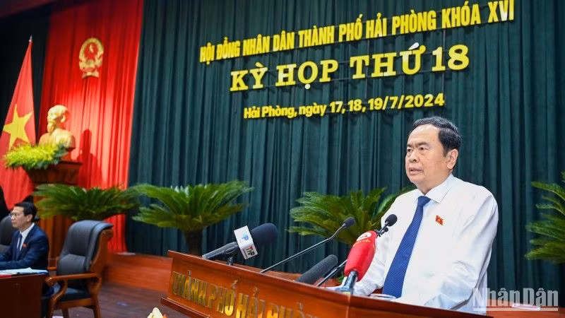 Chủ tịch Quốc hội Trần Thanh Mẫn phát biểu chỉ đạo tại Kỳ họp. (Ảnh; DUY LINH) Chủ tịch Quốc hội Trần Thanh Mẫn phát biểu chỉ đạo tại Kỳ họp. (Ảnh; DUY LINH)