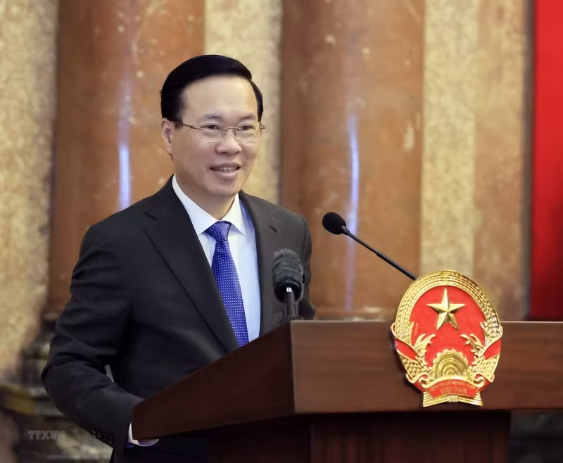 Chủ tịch nước Võ Văn Thưởng phát biểu tại buổi gặp mặt. (Ảnh: Thống Nhất/TTXVN) Chủ tịch nước Võ Văn Thưởng phát biểu tại buổi gặp mặt. (Ảnh: Thống Nhất/TTXVN)