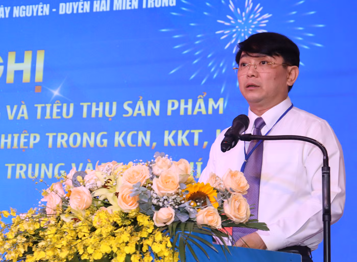 Trưởng Ban Quản lý Khu kinh tế Dung Quất và các khu công nghiệp Quảng Ngãi Hà Hoàng Việt Phương phát biểu tại hội nghị.