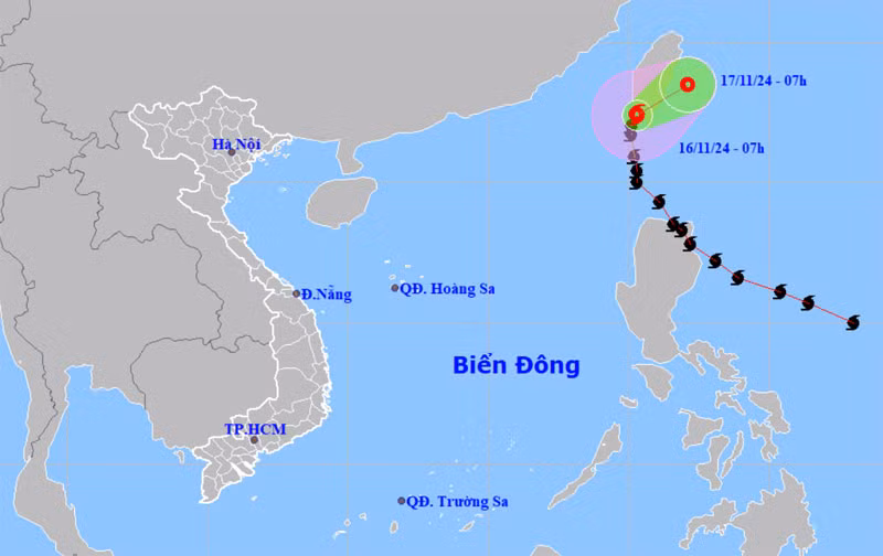 Vị trí và hướng di chuyển của bão Usagi.
