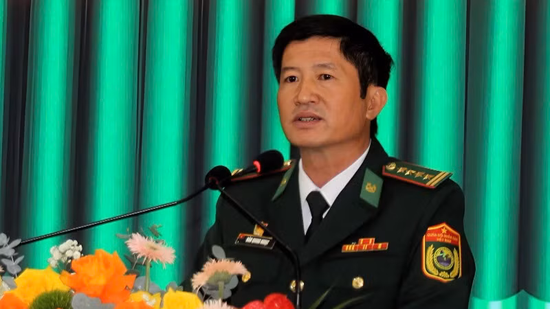 Đại tá Đàm Quang Ngoạt, Chỉ huy trưởng Bộ Chỉ huy Bộ đội Biên phòng Long An phát biểu.