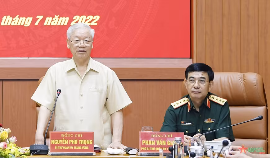 Tổng Bí thư Nguyễn Phú Trọng phát biểu chỉ đạo Hội nghị lần thứ tư, Quân ủy Trung ương nhiệm kỳ 2020-2025. Ảnh TUẤN HUY Tổng Bí thư Nguyễn Phú Trọng phát biểu chỉ đạo Hội nghị lần thứ tư, Quân ủy Trung ương nhiệm kỳ 2020-2025. Ảnh TUẤN HUY