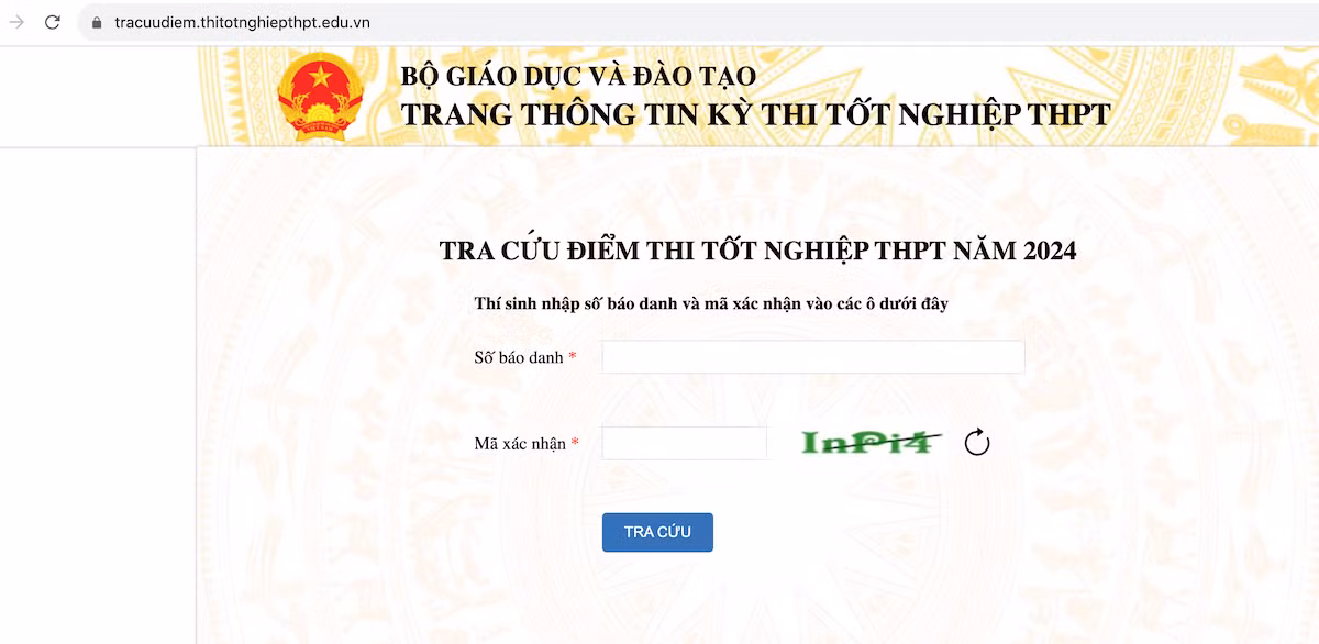 Trang tra cứu điểm thi chính thức của Bộ Giáo dục và Đào tạo