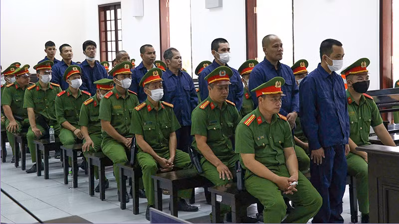 Các bị cáo tại phiên tòa. (Ảnh Công an cung cấp) Các bị cáo tại phiên tòa. (Ảnh Công an cung cấp)