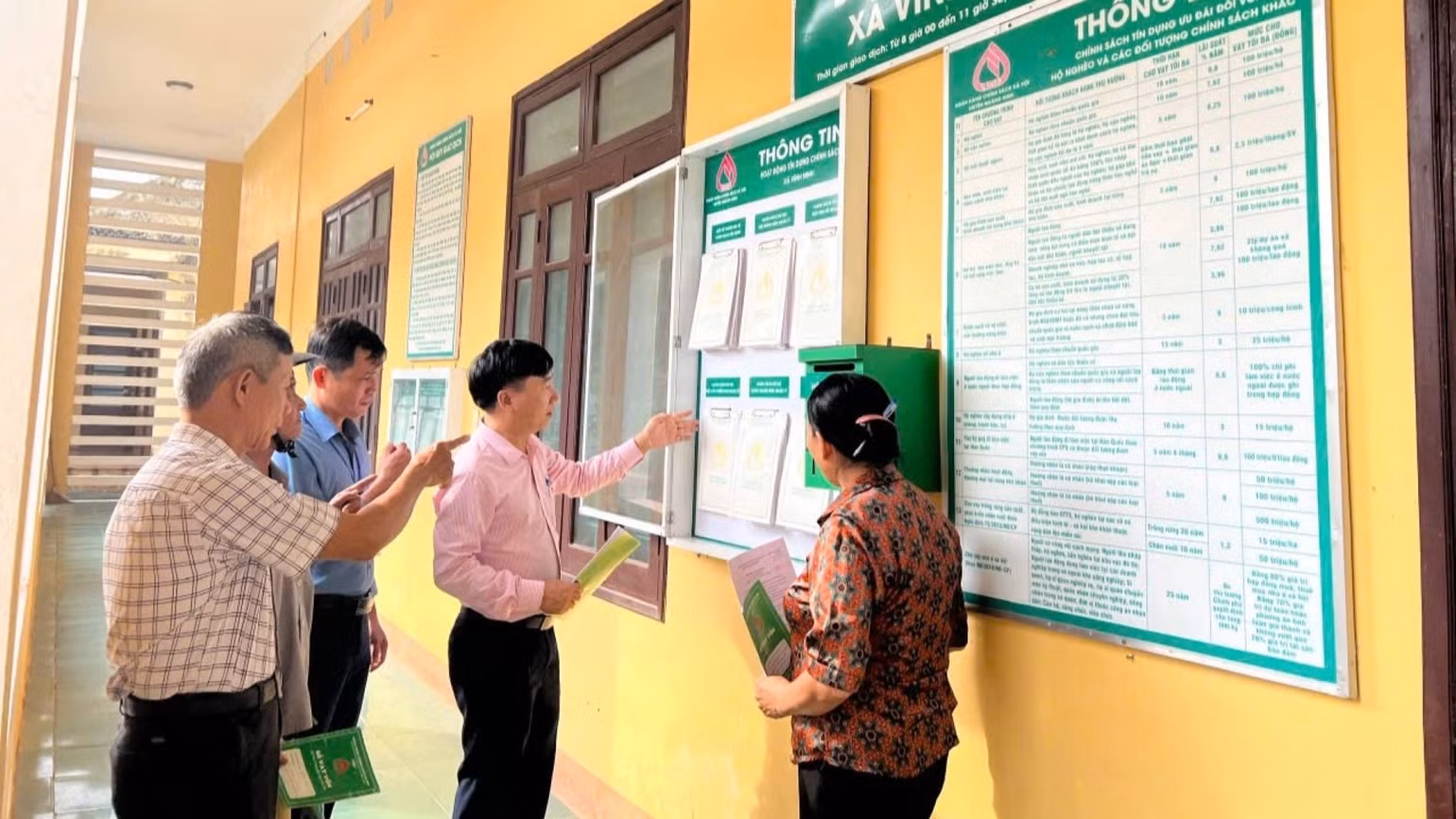 Các thông tin về tín dụng chính sách được niêm yết công khai tại các Điểm giao dịch xã. Các thông tin về tín dụng chính sách được niêm yết công khai tại các Điểm giao dịch xã.