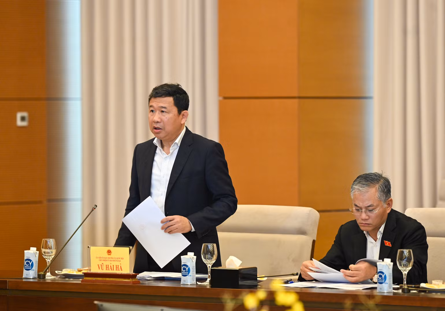 Chủ nhiệm Ủy ban Đối ngoại Vũ Hải Hà báo cáo tại cuộc họp.