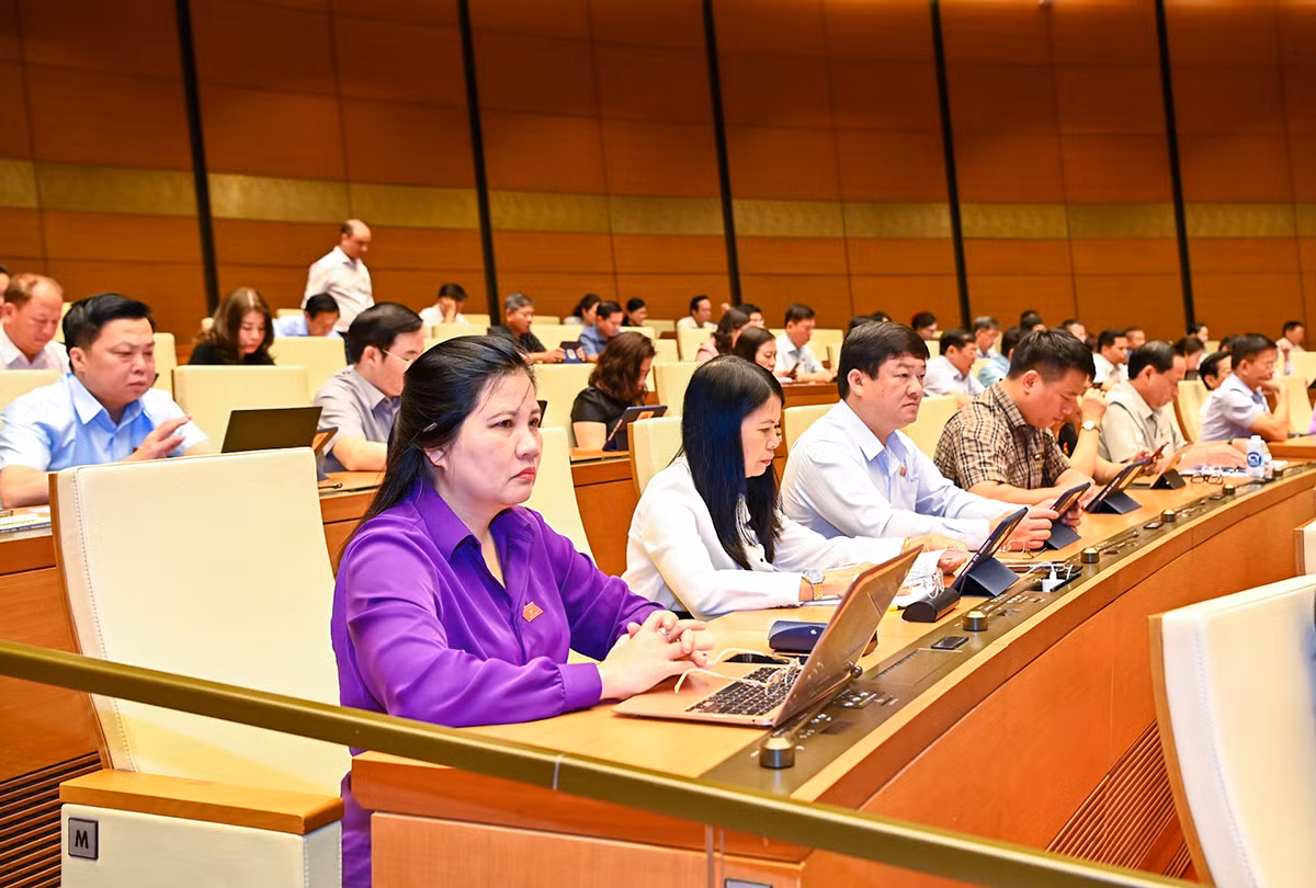 Các đại biểu tham dự phiên họp tại Hội trường Diên Hồng.
