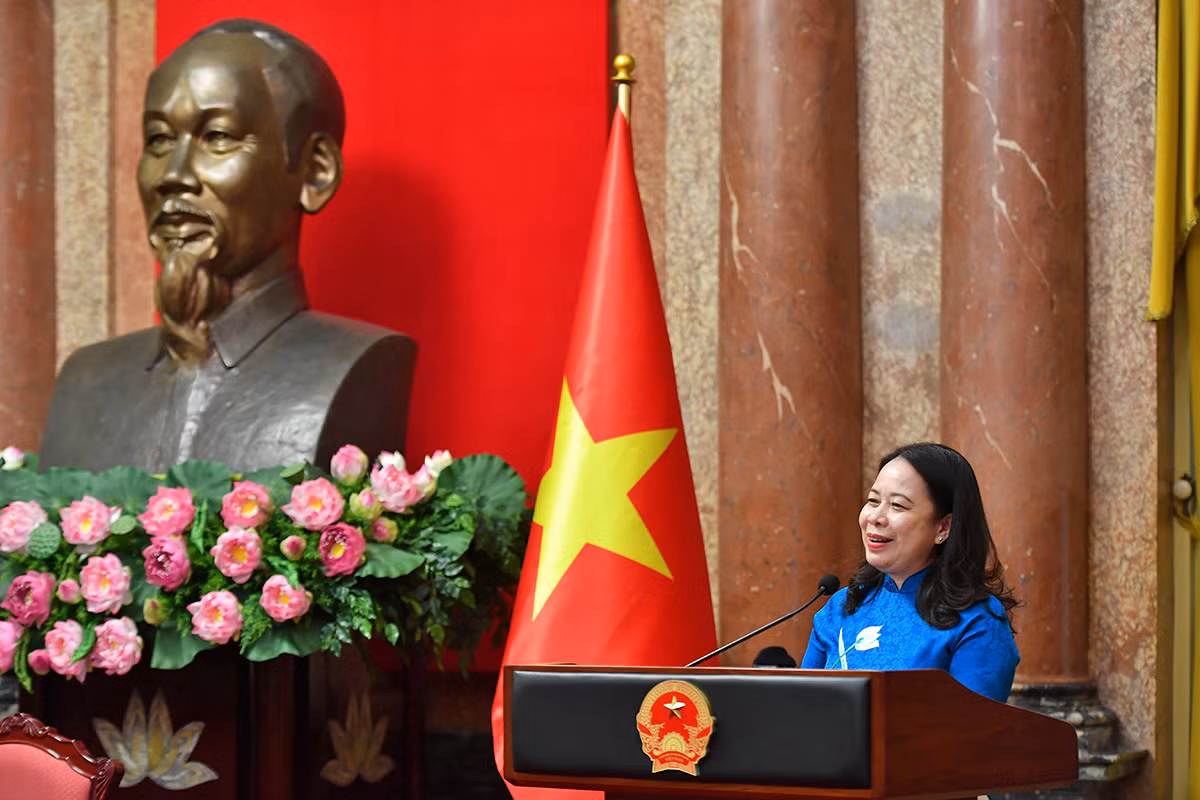 Phó Chủ tịch nước Võ Thị Ánh Xuân phát biểu ý kiến tại buổi gặp mặt.