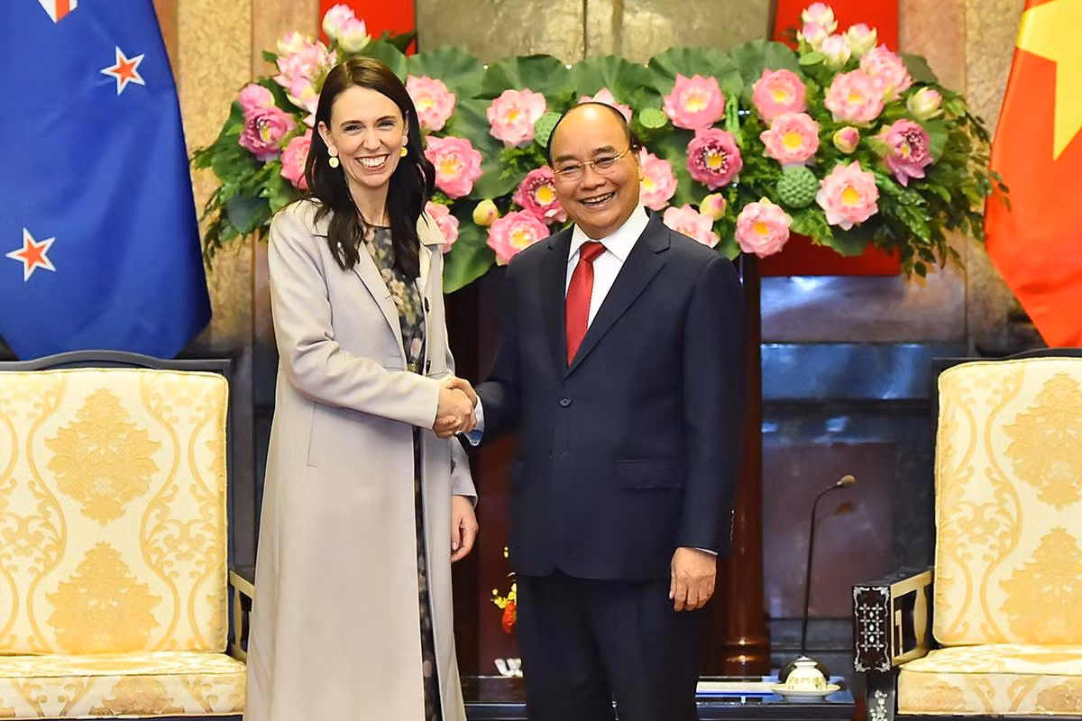 Chủ tịch nước Nguyễn Xuân Phúc và Thủ tướng New Zealand Jacinda Ardern tại buổi tiếp.