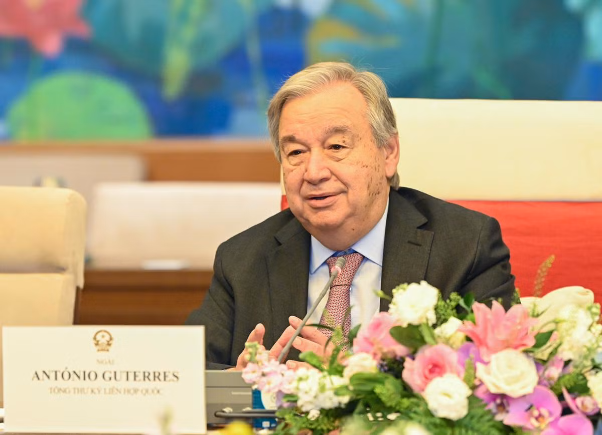 Tổng Thư ký Liên hợp quốc Antonio Guterres phát biểu tại buổi tiếp.